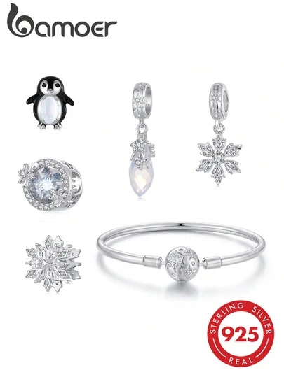  Mặt dây chuyền bạc Sterling S925 nguyên bản Bamoer, vòng tay hạt cườm hình bông tuyết mùa đông, phụ kiện trang sức tự làm, hạt cườm băng giá lãng mạn thuần khiết, trang sức thời trang đeo hàng ngày dành cho phụ nữ.