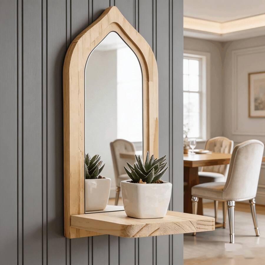 Handmade Creative Round Wooden Makeup Mirror Storage Rack, Smooth And Warm Solid Wood Material With Clear Wood Grain And Silky Touch, Hollow Design Serves As Both Storage And Wall Decor, Minimalist And Elegant, Sturdy Construction, Perfect For Homestay And Home Decor Ambiance! - Multicolor - View 1