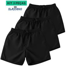 Kit 3 Bermuda Shorts Beach Shorts Gym Cycling Football With Elastane Black - 黑色 - 查看 9