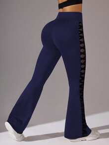 Women's Diamond Mesh Leggings For Daily Fitness Sports - Navy Blue - View 4