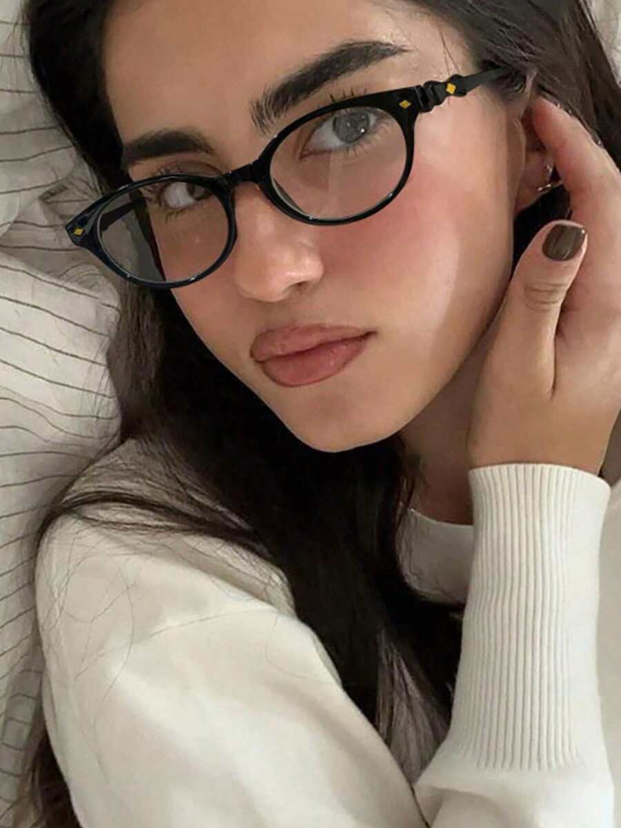 1 Pack Women's Acrylic Metal Hinge Lightweight Glasses, Oval Frame, Lightweight Temple Decoration, Flat Glasses, Suitable For Y2K Accessories And Daily Clothing Decoration - Multicolor - View 1