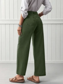 Jeans rectos de mujer de color verde de moda - Jeans de mezclilla de alta calidad para un look elegante casual de primavera - Verde Oscuro - Ver 4