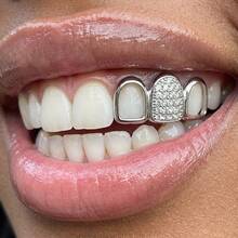 1pc Unique Hollow Snowflake/Oval Zirconia Hip Hop Fashion Daily Tooth Jewelry, Unisex Party Accessory - Multicolor - View 1
