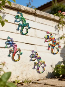 1pc/4pcs Colorful Metal Gecko Wall Decor, Waterproof & Rust-Proof, Garden Supplies, 3D Lizard Hanging Sculpture, Outdoor Garden, Fence, Yard Lighting Decoration, Housewarming Gift, Animal Lover Gift, Holiday Gift - A - View 6
