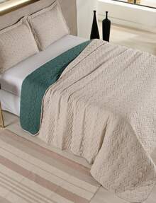 200 Thread Count Double-Sided Bedspread Set (Double/Queen/King/Single) Embroidered 3-Piece Luxury Decor - 卡其色 - 查看 4