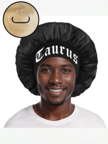 1个男士缎面睡眠帽 - 柔软护发帽，宽檐设计，适合夜间和日常使用，黑色带白色印花，睡眠发帽 - 黑色 - 查看 6