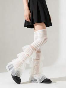 1 Pair Cake Lace Pearl Sweet Ruffle Lace Leg Warmers In Pink/Green/Purple/Blue/Yellow/Black/White - Multicolor - View 11