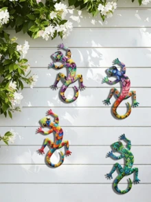 1pc/4pcs Colorful Metal Gecko Wall Decor, Waterproof & Rust-Proof, Garden Supplies, 3D Lizard Hanging Sculpture, Outdoor Garden, Fence, Yard Lighting Decoration, Housewarming Gift, Animal Lover Gift, Holiday Gift - A - View 9