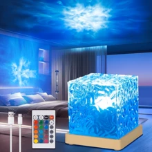 16色LED立方体灯，带遥控器，3D全息海洋波浪投影，适用于儿童房、冥想、放松、浴室、夜灯（插电式） - 白色 - 查看 12