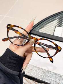 1 Pack Women's Acrylic Metal Hinge Lightweight Glasses, Oval Frame, Lightweight Temple Decoration, Flat Glasses, Suitable For Y2K Accessories And Daily Clothing Decoration - Multicolor - View 8