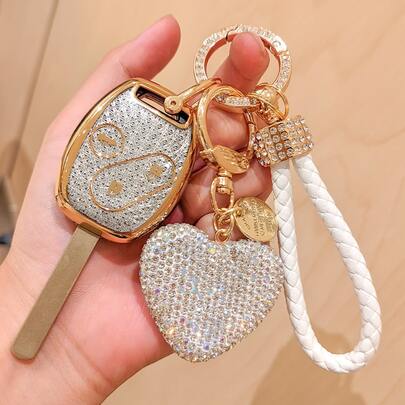 Móc khóa xe hình trái tim đính đá, phù hợp với các dòng xe SI Hybrid EX SE, VEZEL, CR-V, FIT, AVANCIER, Accord, Civic, Avancier, VVDI/Xhorse, Accord thế hệ thứ 8, Civic, CR-V, Fit.