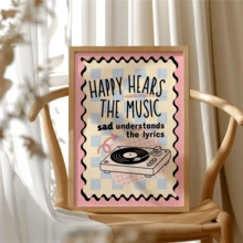 1 buc decor de perete cu font muzical retro roz, imprimare de înregistrare, stimularea dopaminei, imprimare poster cu text, cadou pentru iubitorii de muzică, potrivit pentru decorul casei, decorul camerei, decorul dormitorului, decorul camerei de zi, decorul băii, decorul peretelui, artă murală opțională cu ramă. - A - Vizualizare 9