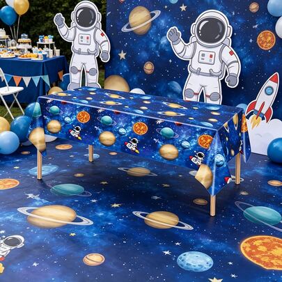 1/3pcs Galaxy Space Party Tablecloth, Disposable Plastic Galaxy Planet Astronaut Party Decor Tablecloth, Outer Space Theme Birthday Party Supplies, 137x274cm