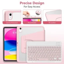 360°旋轉鍵盤保護殼，相容 iPad 11 吋 (A16) 2025 與第 10/9/8/7 代：可拆卸式磁吸無線鍵盤，適用於 iPad Air 3/4/5/6/7/8，多角度支架附筆槽－粉紅色 - 粉色 - 查看 5