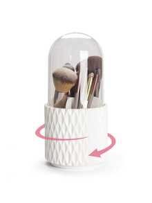 Makeup Brush Holder Organizer With Lid -360° Rotating Dustproof Make Up Brushes Container With Clear Acrylic Cover, Spinning Cosmetics Holders Storage Cup With 5 Compartment - View 3