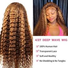 NARNI Ombre Highlight Deep Wave Lace Front Wigs Human Hair Honey Blonde 13x6 HD Lace Frontal Wigs Wet And Wavy Pre Plucked Glueless Human Hair Wigs With Baby Hair 250 Density 4/27 Colored Curly Human Hair Wigs For Women - S4/27 - 查看 2