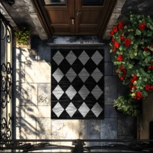 1 pieza Alfombra/Alfombra/Alfombra de área/Felpudo, Estilo Vintage Nórdico Minimalista de Lujo - Patrón de Diamante Geométrico Negro y Blanco Patchwork, Adecuado para Exteriores, Entrada, Balcón, Pasillo, Patio, Sala de Estar, Alfombra Suave Lavable a Máquina para Todas las Estaciones, Decoración del Hogar - Multicolor - Ver 6
