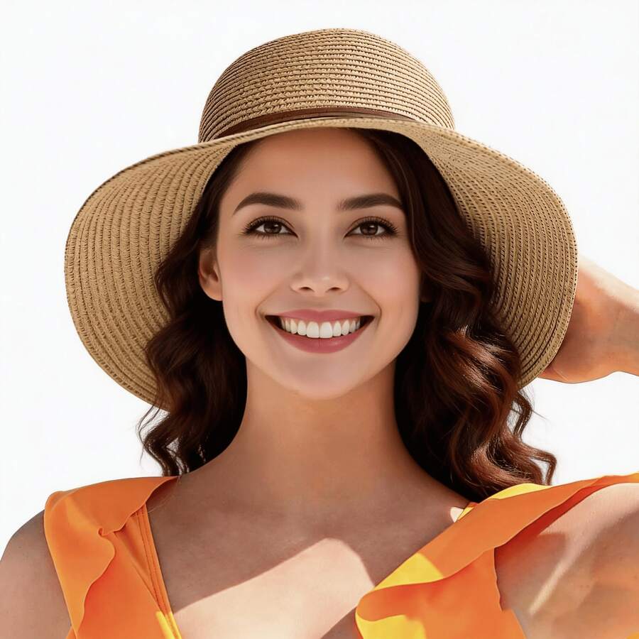 On-The-Go Summer Essential! Collapsible Wide-Brim Sun Hat - Roll Up & Store Anywhere. Removable Windproof Chin Strap For Windy Days. Premium Straw Material For Breathability. Ideal For Cruise, Pool Days & City Exploration. Design Loved By Fashion Bloggers.,Beach,Vacation,Holiday,Travel - Multicolor - View 1