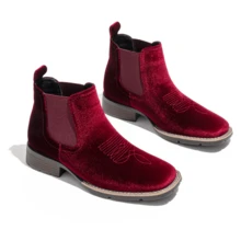 Men's Fashion Chelsea Boots British Style Short Boots Embroidered Breathable Lightweight Short Heel Casual Short Tube Wedding Party Business - Burgundy - View 8