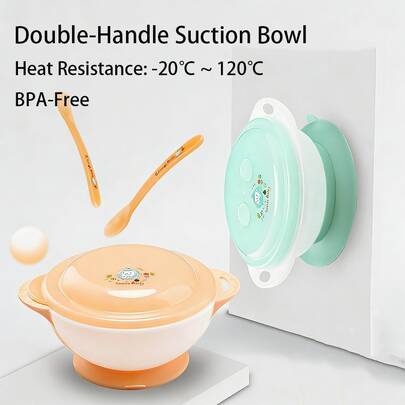 1 bát chống trượt có hai giác hút, nhẹ, chống rơi, dụng cụ ăn dặm di động cho bé.
