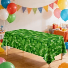 1/3pcs Green Pixel Plastic Tablecloth, 137x274cm Disposable Tablecloth For Pixel Mining Game Themed Birthday Party Decorations - Multicolor - View 2