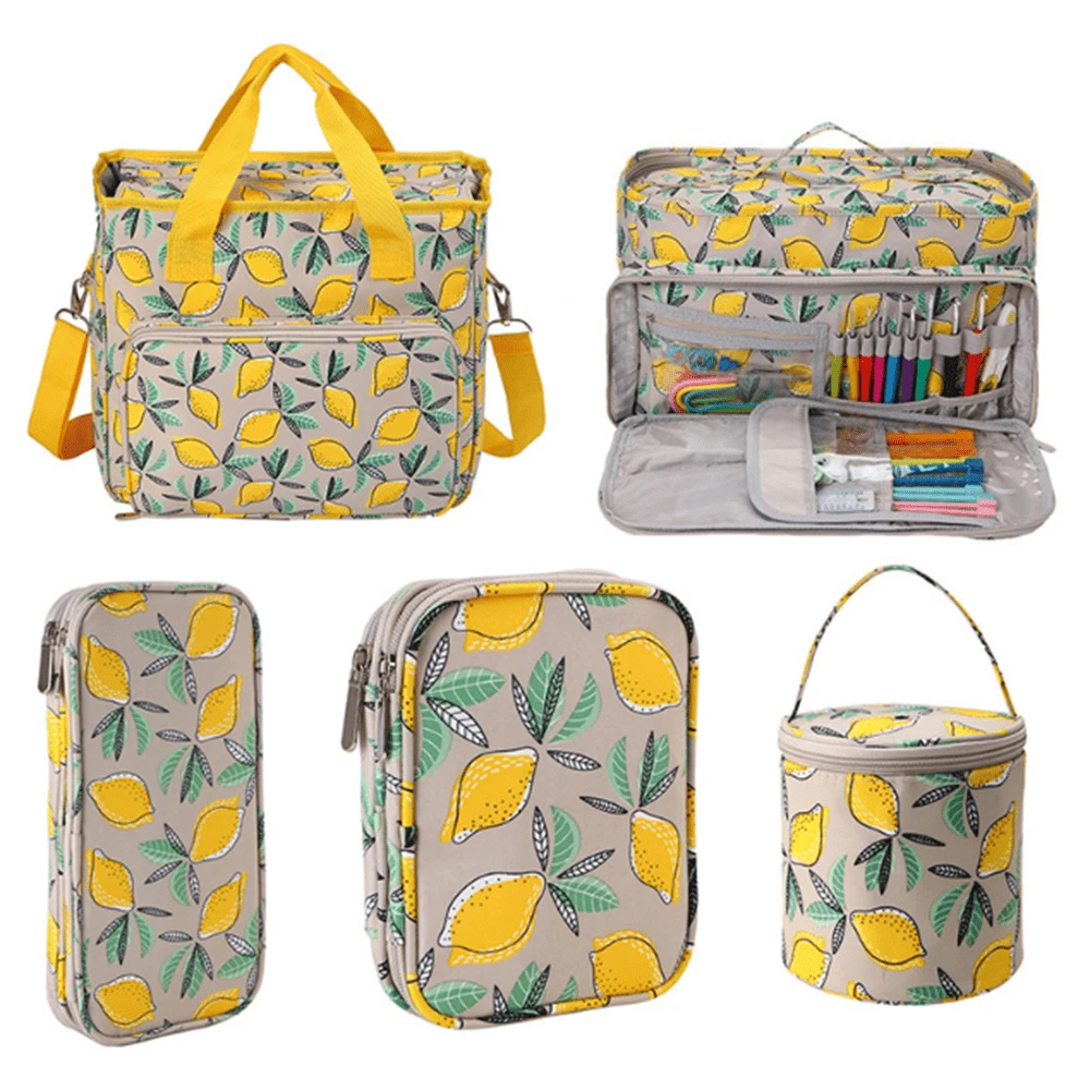 1pc Lemon Print Crochet Yarn Sewing Supplies Tool Accessories Storage Bag, Multiple Styles Available, Handmade DIY Sewing Knitting Project Storage, Perfect Gift For Sewing Enthusiasts - A - View 1