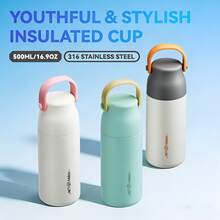500ml Vaso aislado de acero inoxidable 316, con asa de goma y base antideslizante, taza para coche, infusor de té, botella de agua deportiva de gran capacidad - Multicolor - Ver 3