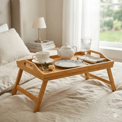 Tray Bamboo , 1 Pc Breakfast Tray, Laptop Computer Tray, Tray Table With Folding Legs Foldable Snack Breakfast Serving