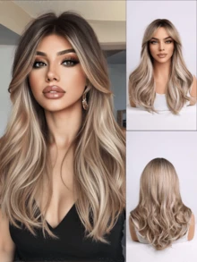 Tóc giả dài 16 inch, màu vàng óng ánh, có mái, kiểu dáng Y2K, thích hợp cho cosplay và tiệc tùng. - Tóc vàng ombre - Xem 3