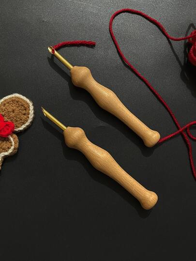 1 Set Includes Punch Needle + Threader, Wooden Handle Metal Tip Embroidery Punch Needle, Suitable For Punch Embroidery, Felt, Carpet Tufting, DIY Handicraft