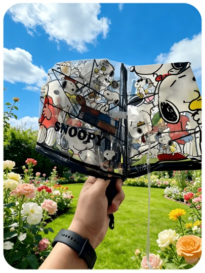  1PC Snoopy Transparent Folding Umbrella, Cute Clear Rain Gear For Daily Commute School Travel, Perfect Back To School Birthday Graduation Gift For Snoopy Fans