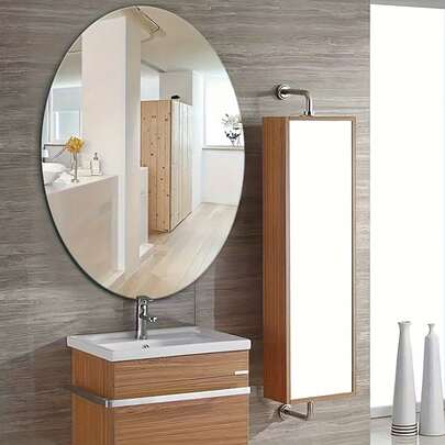 ملصق حائط بيضاوي قابل للإزالة ذاتي اللصق من الأكريليك قطعة واحدة للسكن الطلابي والفنادق والمرايا المكتبية والحمامات والمطابخ والفصول الدراسية والكنائس والنوادي الرياضية والمكاتب، فضي اللون