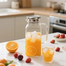 TUMATICLY 2PCS Square Glass Water Bottles With Lid And Handle, 68oz Beverage Container, Heat-Resistant Borosilicate Glass Bottle, Suitable For Hot And Cold Drinks And Milk, 201 Stainless Steel - 查看 2