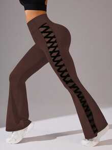 Women's Diamond Mesh Leggings For Daily Fitness Sports - Brown - View 4