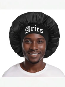 1 chiếc mũ ngủ satin nam - Mũ mềm mại chăm sóc tóc, thiết kế vành rộng, thích hợp sử dụng ban đêm và hàng ngày, màu đen in trắng, mũ ngủ, mùa hè, bãi biển, kỳ nghỉ - màu đen - Xem 13