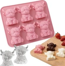Reusable Silicone Tray In Mini Highland Cow 3D Design. Perfect For Whiskey, Cocktails And Coffee, Great For Party & Birthday Presents - Pink - View 4