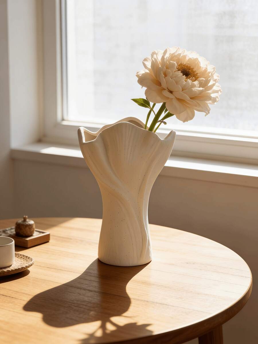 Elegante blütenförmige Vase für Heimdekoration – sanftes beige florales Tischzentrum, moderner minimalistischer Tischakzent, perfekt für Wohnzimmer, Schlafzimmer oder Büro, Einzelstück, Boho Chic & skandinavischer Stil, ideales Geschenk für sie, Einweihung oder Frühling - A - Übersicht 1