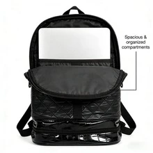 Travel Backpack PU Leather School Backpacks Slim & Spacious Travel Backpack, 16 Inch Laptop Business Foldable Backpack With Laptop Compartment Black Classic Quilted Pattern Storage Backpack For College Students, Business Computer Backpack, 2PCS - 2PCS BLACK - 查看 4