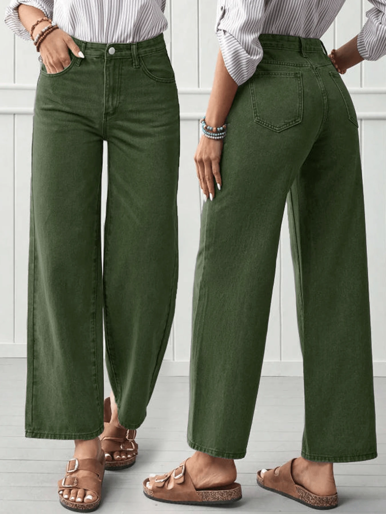 Jeans rectos de mujer de color verde de moda - Jeans de mezclilla de alta calidad para un look elegante casual de primavera