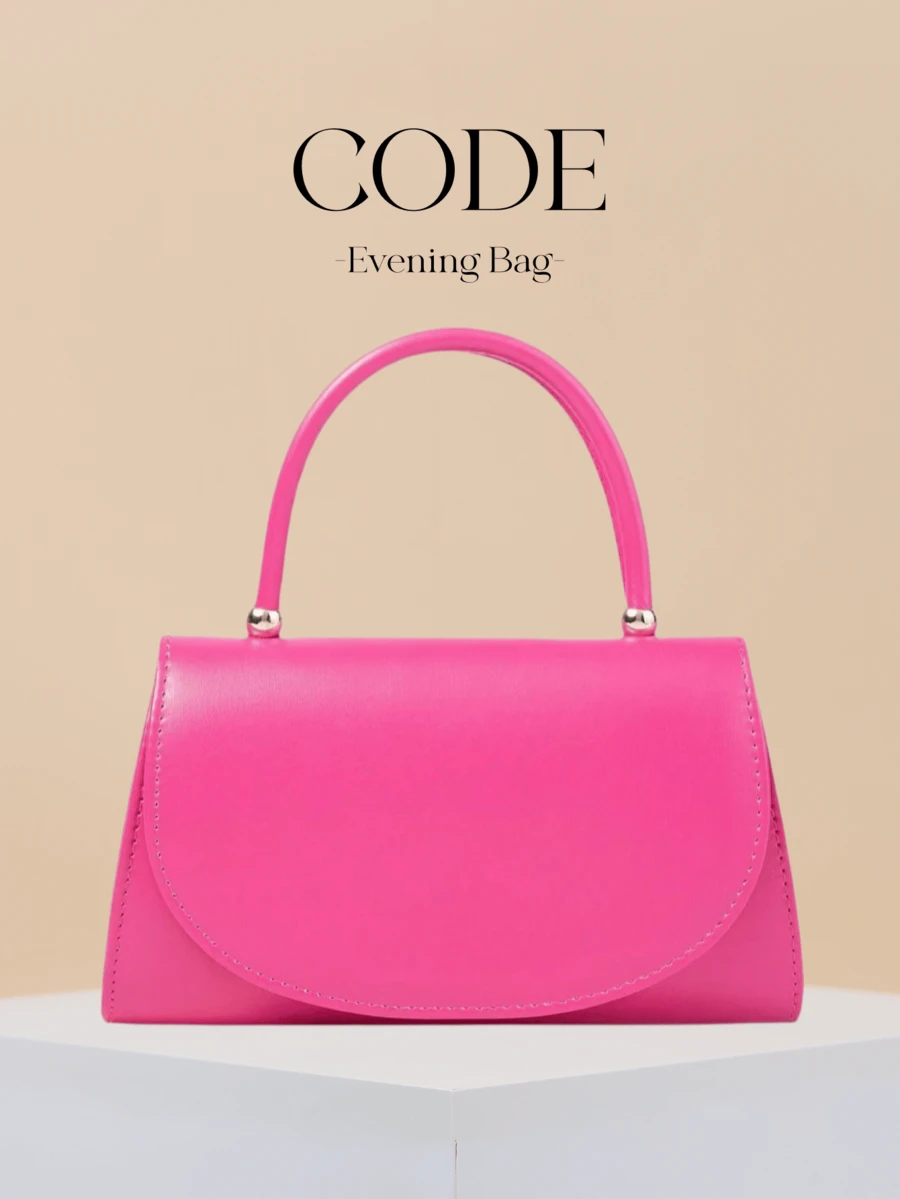 Classic Fuchsia PU Leather Handbag, Suitable For Evening Dress, Portable Cosmetic Bag, Wallet, Detachable Metal Shoulder Strap, For Party, Wedding, Events - Hot Pink - View 1