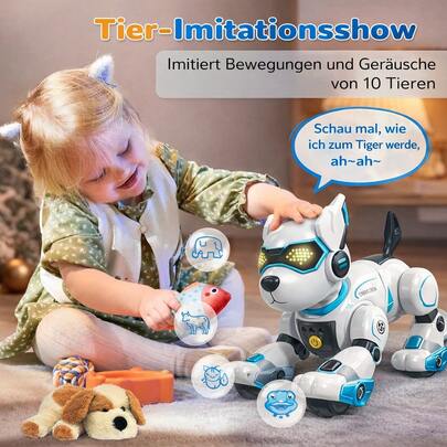 Interaktiver Roboterhund für Kinder mit Fernbedienung – Spielzeughund mit Sprach-, Berührungs- und Gestensteuerung, programmierbar, mit Tierstimmen, Musik- und Tanzfunktion, elektronisches Haustier für Jungen und Mädchen