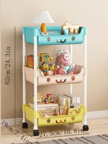 1pc Small Push Cart Style Macaron Storage Rack, Durable Household Bedroom Floor Standing Multi-Tier Shelf, Children's Plastic Macaron Multi-Layer Storage Rack With Wheels, Movable Storage Rack, Cartoon Storage Rack - Multicolor - View 12