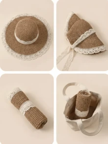 Gorgeous Sun Hat Featuring Windproof Lace Chin Strap And Scalloped Edge Lightweight Straw Hat For  Girls Romantic Beach Hats Perfect For Honeymoon Resort Poolside Lounging Fisherman Hat Cruise Essentials Vacation Essentials Beach Accessories For Women Beach Essentials Travel Essentials For Women - 彩色 - 查看 8