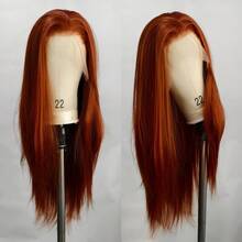 独特红棕色蕾丝前假发 - 预先拔毛的发际线，13x3.5英寸长直发深巧克力棕色合成发，耐热且无需胶水 - 彩色 - 查看 1