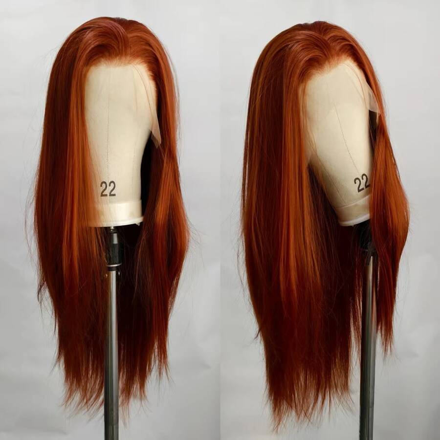 独特红棕色蕾丝前假发 - 预先拔毛的发际线，13x3.5英寸长直发深巧克力棕色合成发，耐热且无需胶水 - 彩色 - 查看 1