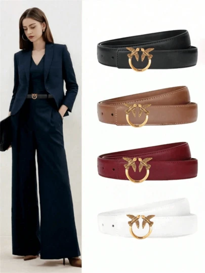 女士休闲光滑扣环牛仔腰带，夏季百搭