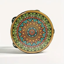 1件 6英吋鮮豔Dun'Kun風格手鼓－彩色曼陀羅設計，PVC材質，適用於奧爾夫打擊樂器、舞蹈道具、表演、手鼓、教會 - 彩色 - 查看 9