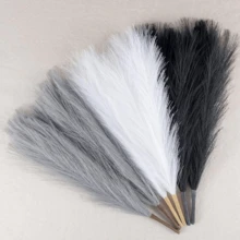 Hierba de Pampa Artificial 6 Tallos | Sin Desprendimiento, Suave de Seda, Decoración Bohemia para Hogar y Boda - Blanco, gris, negro - Ver 3