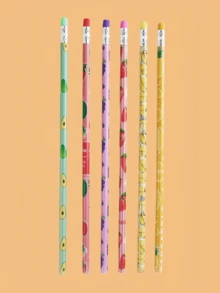 12支/6支装多色水果系列HB铅笔，带橡皮擦，高品质绘画书写铅笔，笔芯顺滑，适用于素描、绘画、书法和日常创意用途 - 彩色 - 查看 7