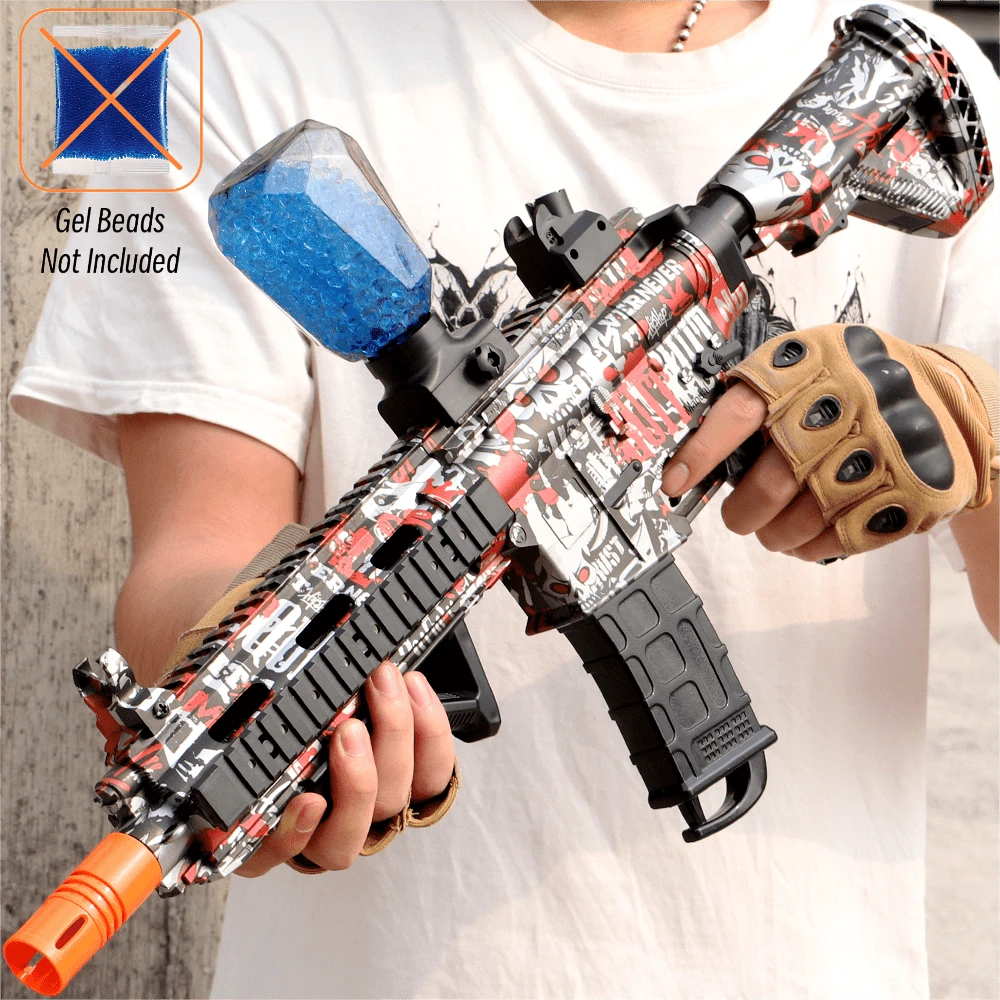M416 可拆卸电动凝胶弹发射器（大号） - 凝胶球发射器，射程可达 70 英尺，组装长度 95 厘米，7.4V 高速电机，全自动凝胶弹喷射器 - 适用于户外活动和射击团队游戏，户外游戏玩具礼品（不含凝胶球） - 彩色 - 查看 1